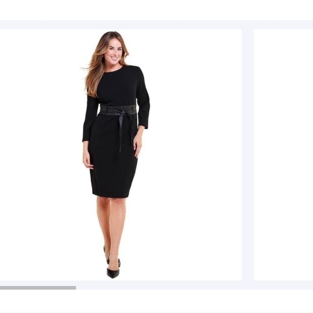 Harper 241 Long Sleeve Crepe Tie Belt Sheath Dress Black Size 16 - Picture 2 of 15